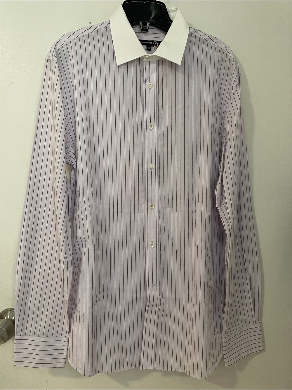 John Varvatos Lavender Pinstripe Dress Shirt with White Contrast Collar
